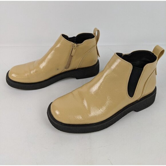 Franco Sarto Jellisa 8M Preowned Cream Beige Ankle Boot Flats Round Toe Women - Picture 1 of 10